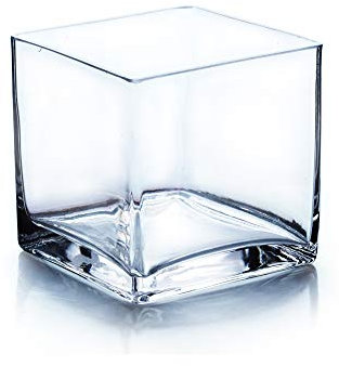 WGV Cube Glass Vase, Candle Holder, 5x5x5, Clear Elegant Floral Accent Container Planter Terrarium Storage for Wedding Party Ceremony Event Office Home Decor, 1 Piece