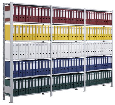 Anbauregal, Büro-Fachbodenregal Stecksystem MULTIplus85, 2300 x 1000 x 300 mm (HxBxT), 7 Fachböden, Kreuzstrebe, verzinkt, mit Anschlagleiste