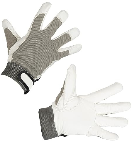 KERBL works Arbeitshandschuhe Okuda II, Leder, 11/XXL | 1 Paar, weiß/grau, aus chromfrei gegerbtem Ziegennappaleder, mit Klettverschluss, für Handwerk, Forst, Damen/ Herren