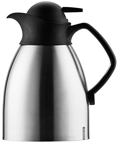 Helios Enduro Push Edelstahl-Isolierkanne 1L – 6h Heiß - Hält Getränke heiß & kalt - Robust & bruchsicher - Einfache Einhandbedienung - BPA-frei, Matt