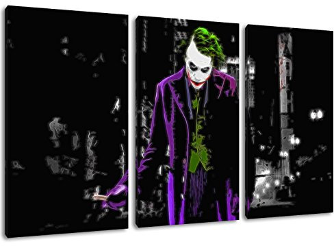 Dream-Arts Dark Joker Motiv, 3-teilig auf Leinwand (Gesamtformat: 120x80 cm), Hochwertiger Kunstdruck als Wandbild. Billiger als EIN Ölbild! Achtung KEIN Poster oder Plakat!