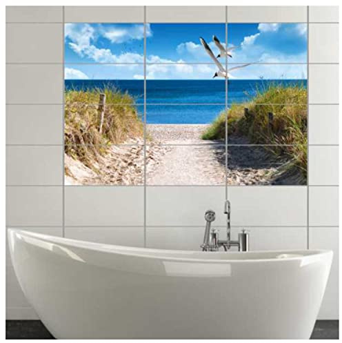 FOLIESEN Fliesenaufkleber - Deko-Bild für Bad, Küche, Badezimmer - Dekoration Fliesen-Bild selbstklebend - Ostseeküste - (BxH):20x25 cm - 100x75 cm / 15-tlg.