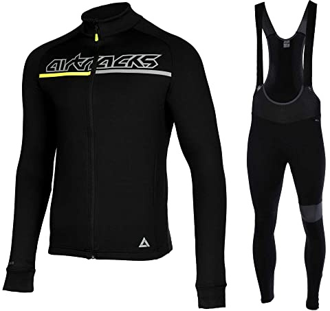 Airtracks Herren Winter Fahrradtrikot Set Pro Team II - Thermo Trägerhose Pro Team II - Thermo Fahrradtrikot Pro Team - optimal für Herbst - Winter