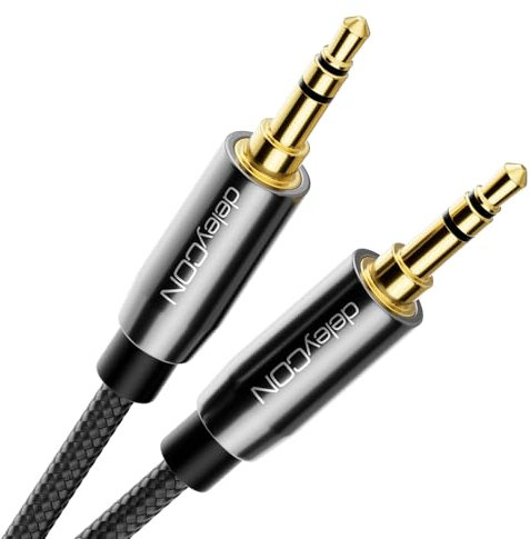 deleyCON 0,5m Klinken Kabel mit Nylon Mantel - Stereo Audio - AUX - 3,5mm Klinken Stecker zu 3,5mm Klinken Stecker - Vergoldete Stecker - Schwarz