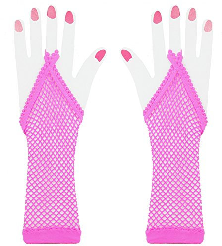 Foxxeo Pinke Netzhandschuhe für Damen Karneval Fasching 80er Jahre Party pink Netz