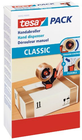 tesa Handabroller CLASSIC - Universeller Abroller für Klebebänder - mit robuster Metallhalterung - für Paketbänder mit bis zu 50 mm Breite