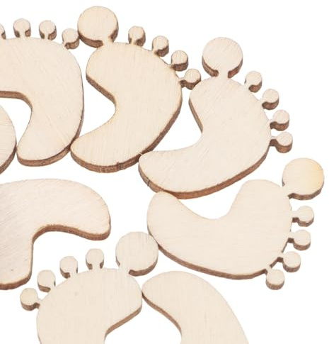 50 Stück Holz-Scheiben (25x20mm) - Natürliche Fußabdruck-Deko aus Holz für Bastelprojekte, Scrapbooking & Handarbeit
