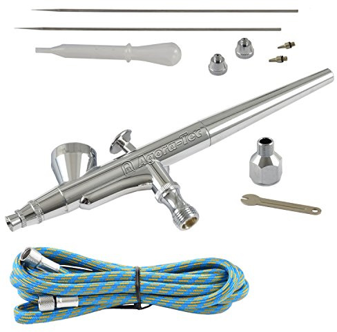 Agora-Tec AT-AK-04 - Pistola per aerografo con tubo da 1,8 m e 3 diversi ugelli e aghi (0,2 mm 0,3 mm 0,5 mm)