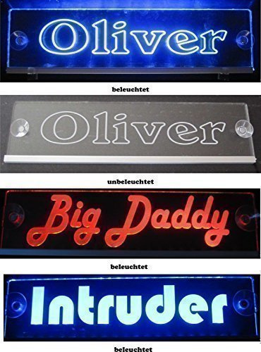Placa de camión con nombre, 40 x 10 cm, panel acrílico luminoso LED con grabado láser noble, 12 V, 24 V