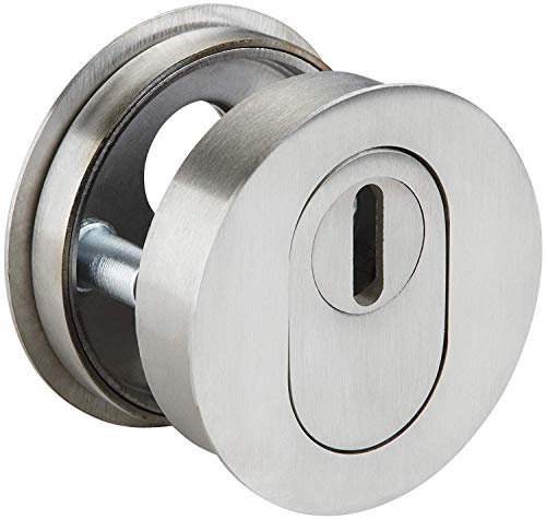 Gedotec Sicherheitsrosette Haustür Schutz-Rosette mit Kernziehschutz 1 Stück | Flach nur 1 mm hoch | Zylinder-Rosette Edelstahl matt | PZ Profil-Zylinder | 1 Paar Tür-Rosetten rund für Schließzylinder