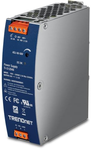 TRENDnet 120 W Single Output Industrial DIN-Rail Power Supply, Extreme -25 to 70 °C (-13 to 158 °F) Operating Temp, Power Supply 120W, DIN-Rail Mount, Overload Protection, Silver, TI-S12048