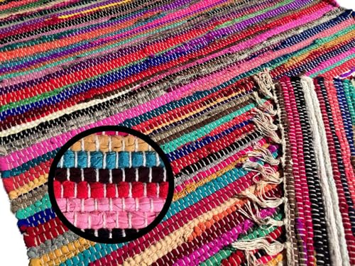 ORNAMENT 240x170 cm Handgewebter Fleckerl Teppich 2 Seitig nu Kelim 2000g/m Baumwolle Flickenteppich NEU