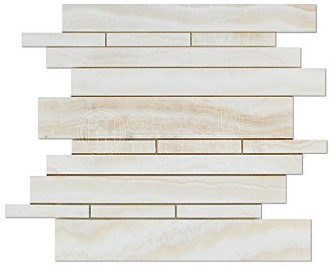 White Onyx Random Strip Mosaic Tile, Vein-Cut, Polished - Box of 5 Sheets