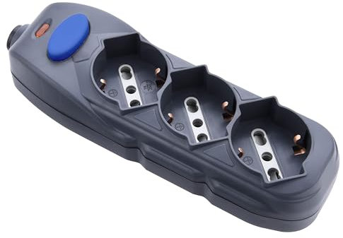 Electraline 82072 Multipresa Senza Cavo, 3 Prese Universali, Nero