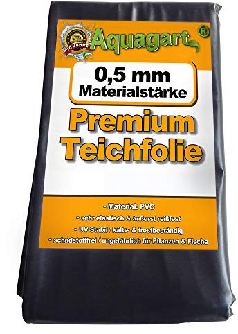 Hochwertige PVC Teichfolie 0,5mm Stärke 17m x 2m I Fisch und Pflanzenfreundlich, UV- und witterungsbeständig I Schwimmteich Folie Gartenteich schwarz I Aquagart Garten- und Teichzubehör