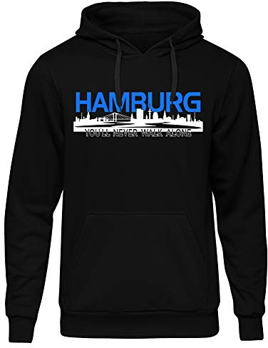 uglyshirt Premium Hamburg Fan Pullover - Fußball Hoodie - Hansestadt Kapuzenpullover Herren - Geschenk für Männer - Skyline Hamburg - einzigartiges Design - 80% Baumwolle, 20% Polyester