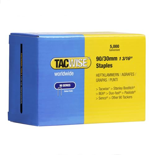 Tacwise 0309 Agrafes à Couronne Étroite Galvanisées 90/30 mm, Lot de 5000 | Pour Applications Professionnelles d'Agrafage
