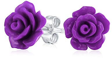 Boucles D'Oreilles Clous En Forme De Rose Sculptée 3D Délicate Romantique Rose Bleu Jaune Vert Noir Violet Blanc Rouge Florale Épanouie 10MM Pour Femmes Adolescentes Légères