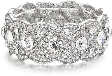 EVER FAITH Damen Österreichische Kristall Hochzeit Floral Breite Stretch-Armband Klar Gold-Ton