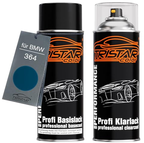 TRISTARcolor Autolack Spraydose für BMW 364 Topasblau Metallic + Klarlack | Set aus Basislack + Klarlack, Sprühdosen 400ml
