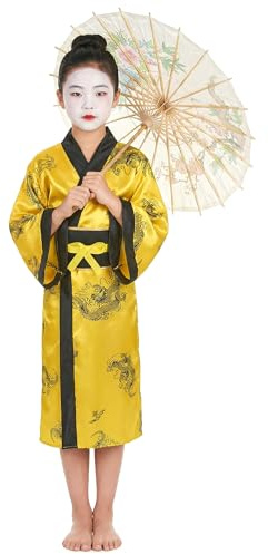 DEGUISE TOI - Déguisement chinoise jaune fille - Robe - Ceinture - S 4-6 ans (110-120 cm) - Jaune - Déguisements enfants - 100% Polyester - Lavable à la main - Carnaval