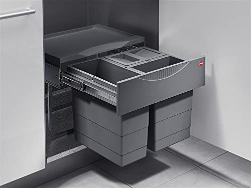 Hailo Abfallsammler 364453 | Mülleimer Raumspar-Tandem-S 3 fach | Abfalleimer Auszug mit Biodeckel | Hellgrau