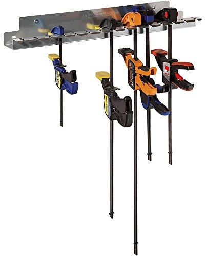 Quick-Release Bar Clamp Rack – Tool Storage Rack Holds 15 Bar Clamps - Sturdy Galvanized Steel Bar Clamp Rack - 24-3/8 Long Clamp Rack Woodworking Drilled 16 on Center for Mounting to Wall Studs