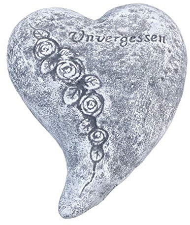 stoneandstyle Grabschmuck, Grabstein Herz Unvergessen, massiver Steinguss, frostfest bis -30°C