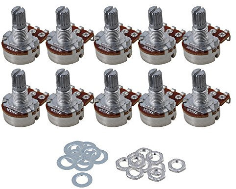 Yibuy A500 K kurz Schaft 15 mm Linearer Poti Gitarre Tone Potentiometer für E-Gitarren Set von 10