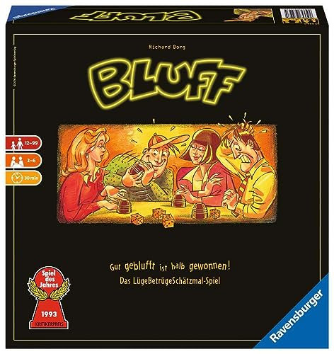 Ravensburger 27223 - Bluff, Partyspiel für 2-6 Spieler, Würfelspiel, für alle Bluffer ab 12 Jahren, Spiel des Jahres