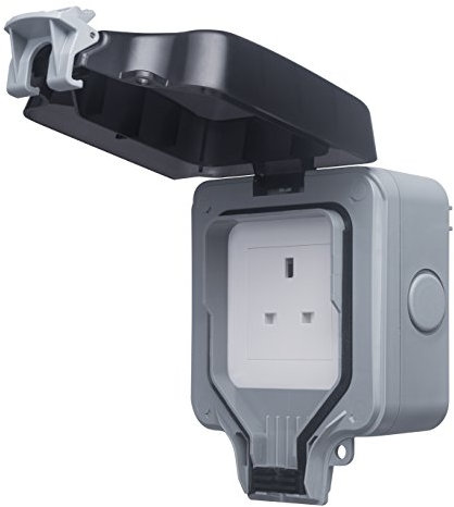 BG Electrical WP23-01 Single Outdoor Weatherproof Unswitched Socket, IP66 Rated, 13 Amp, Grey