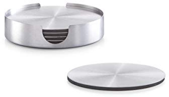 Zeller 27239 Glasuntersetzer-Set, 7-tlg., Edelstahl, ca. Ø 10 cm, Untersetzer rund mit Halter