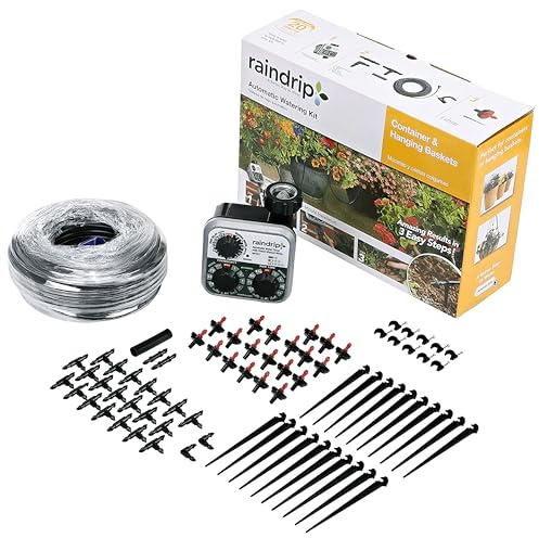 Raindrip R560DP Drip Watering System, Automatic Drip Irrigation System with Timer for Containers and Hanging Baskets, Waters up to 20 Plants, Includes 20 Drippers, Black