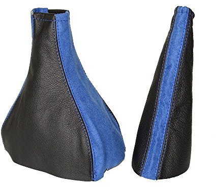 Für Vauxhall Opel Corsa B 1993–2000 Gear & Handbremsmanschette schwarz Leder blau Wildleder