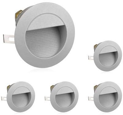 ledscom.de 5 pièces LED lumière d'escalier/lampe encastrée dans le mur pour l'intérieur et l'extérieur, downlight, ronde, grise, 125mm Ø, blanc chaud