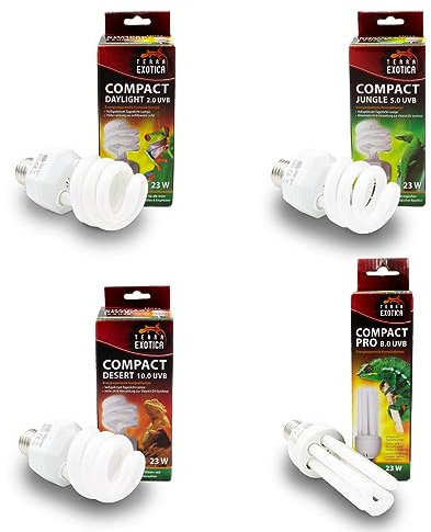 Terra Exotica Compact Daylight 2.0 UVB - 23 Watt Energiesparlampe - Auswahl zwischen 2.0, 5.0, 8.0 und 10.0 UVB Lampen für Ihr Terrarium - Tageslichtlampe für Ihr Terrarium