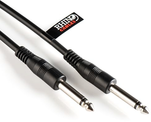 rhinocables 6.35mm Mono & TRS Jack Stereo Cable (1m) | Male to Male Connectors, Multi Instrument Compatibility for Guitar, Bass, Keyboard, Amp & Mixing