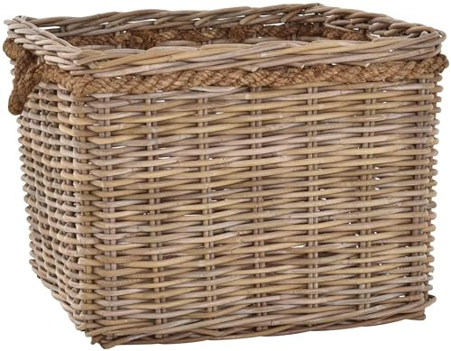 korb.outlet Großer Pflanzkorb/Holzkorb quadratisch aus grauem Natur Rattan 60x60cm mit Seilrand/geflochtener Übertopf aus Rattan/Größe XXL auch als Holzkorb einsetzbar DE