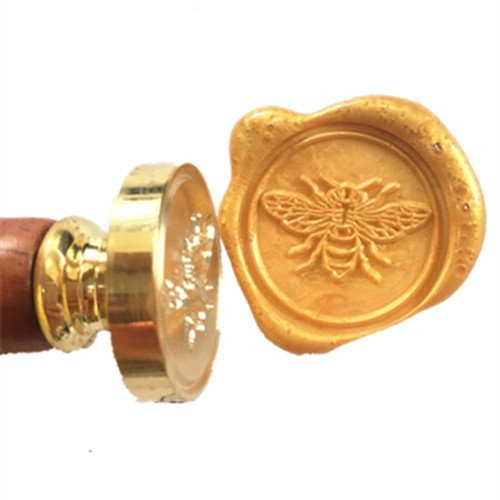 MDLG Tampon de cire d'abeille – Poignée en palissandre et tête en cuivre – 25 mm de diamètre – Invitations de mariage, emballage cadeau, embellissement
