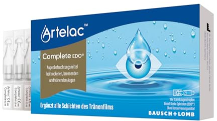 Artelac Complete EDO Augentropfen gegen trockene Augen 10 x 0,5 ml | Intensive Feuchtigkeit bei trockenen - tränenden Augen mit Hyaluronsäure - Lipiden und Carbomer, in Einzeldosen