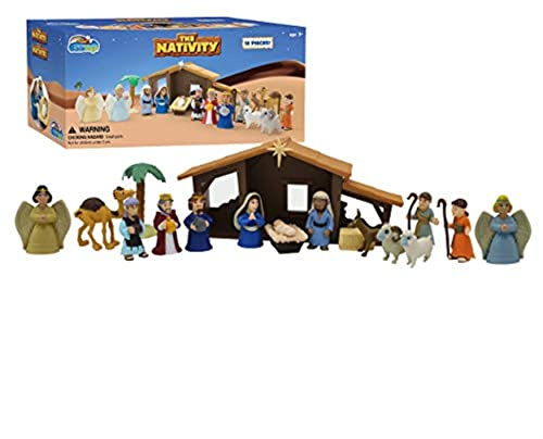 BibleToys Nativity Set - Christmas Story Manger Scene, 18 Pieces With Birth of Baby Jesus Mini-Storybook (in English & Spanish), Little Animals & Figures Indoor Playset, Children Ages 3 And Up