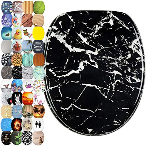 Sanilo WC Sitz mit Absenkautomatik, viele schöne Toilettendeckel zur Auswahl, hochwertige und stabile Qualität aus Holz (Marmor Schwarz)