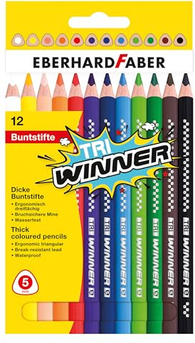 Eberhard Faber 518412 - Buntstifte Set TRI Winner, 12 bruchsichere Farbstifte, Dreikant Form | Bruchsichere Farbstifte in ergonomischer Dreikant Form
