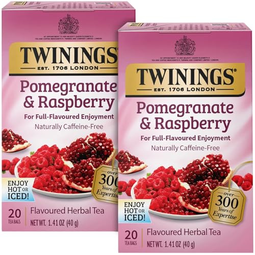 Twinings Pomegranate & Raspberry Tea - Naturally Caffeine-Free Herbal Tea Bags Individually Wrapped, 20 Count (Pack of 2)