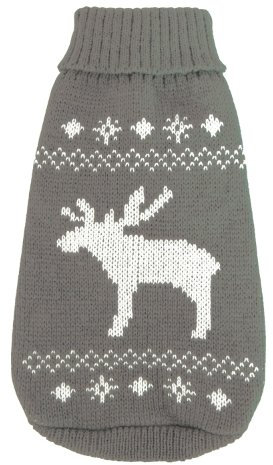 Wolters | Strickpullover mit Elch für Mops&Co in Grau/Weiß | Rückenlänge 35 cm