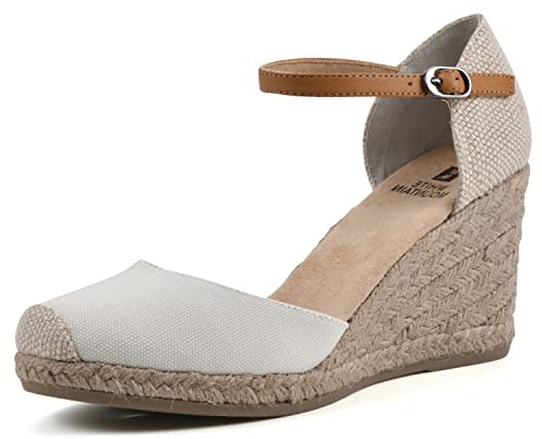 WHITE MOUNTAIN Women's Mamba Espadrille Wedge Sandal, Natural/Fabric, 8.5 M