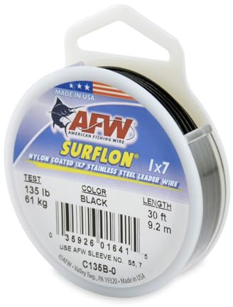 AFW Nylon Coated 1x7 Stainless Steel Fishing Wire Leader, 30FT|135LB- Black