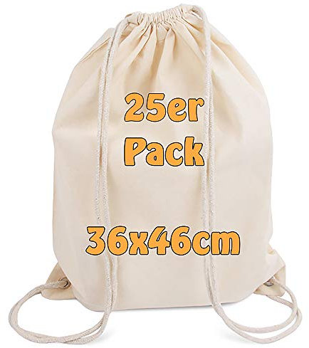Cottonbagjoe Moderner Turnbeutel Baumwollrucksack Öko-Tex Standard Zertifiziert Stoffbeutel mit Kordelzug BEIGE 36x46cm (natur, 10)