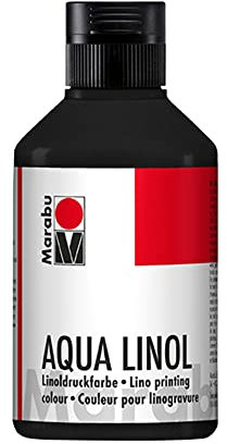 Marabu 15100013073 - Linoldruckfarbe auf Wasserbasis, wischfest, Schwarz, 250 ml, für alle Hochdrucktechniken in der Schule, Freizeit und Grafik