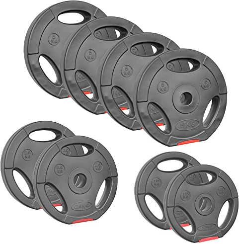 POWER-XTREME Hantelscheiben | Gewichtsscheiben | 30/31 mm | Kunststoff | Sand-Beton-Füllung | mit Griffen | Größenauswahl: 1,25kg | 2,5kg | 5kg | 10kg | 15kg | Gewichte für Langhantel Kurzhantel